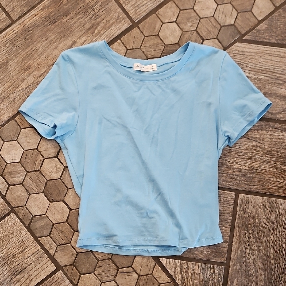 Active Basic Blue Fitted Crop T-Shirt
